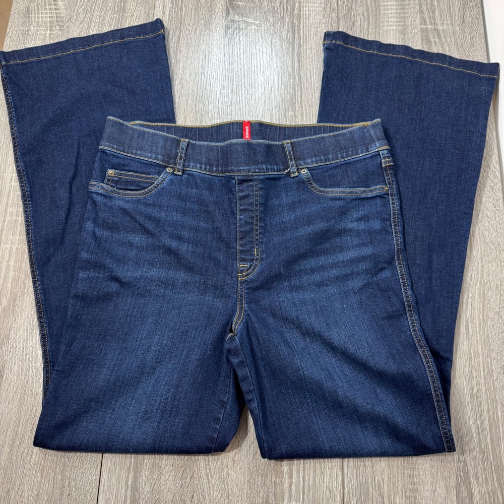 Spanx Flare Jeans Dark Wash Indigo Pull On High Rise Denim XL